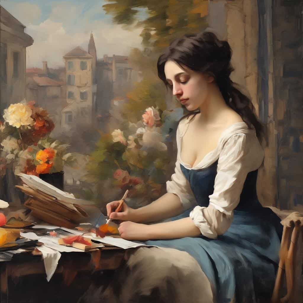 Παράσταση γυναίκας ζωγραφική με ψηφιακή τέχνη και τεχνολογία.