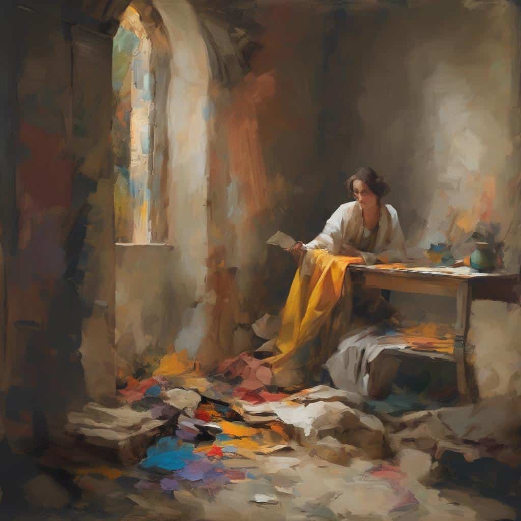 Ζωγραφική με γυναίκα σε εσωτερικό χώρο, τέχνη και ψηφιακή επανάσταση, νέο καλλιτεχνικό όραμα, δημιουργικότητα.