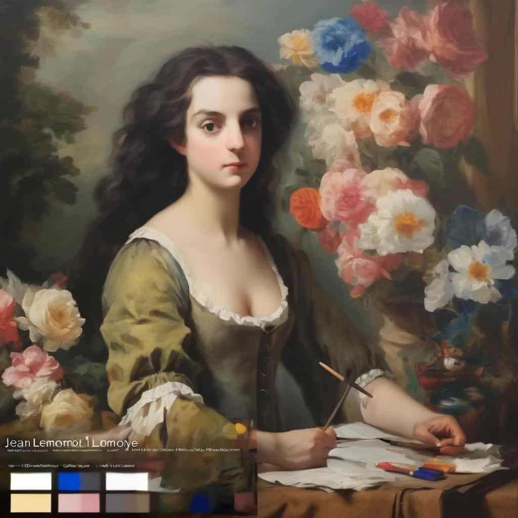 Ομορφη νεαρή γυναίκα ζωγράφος σε έργο τέχνης και ψηφιακή επανάσταση με πολύχρωμα λουλούδια.