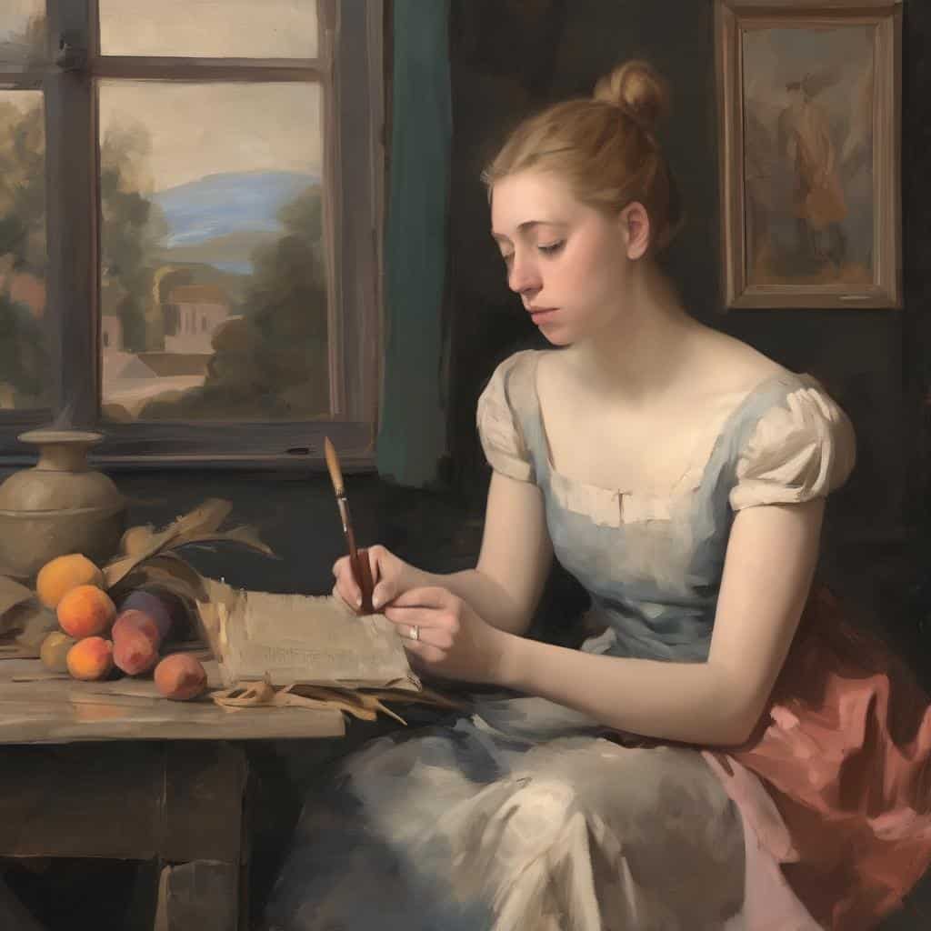 Ανθρώπινη γυναίκα ζωγραφισμένη σε πίνακα με θέμα την τέχνη και την ψηφιακή επανάσταση.